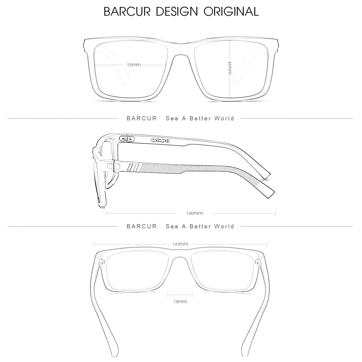 BARCUR 1 pièces sport marque hommes lunettes de soleil en plein air conduite cadre rectangulaire UV4