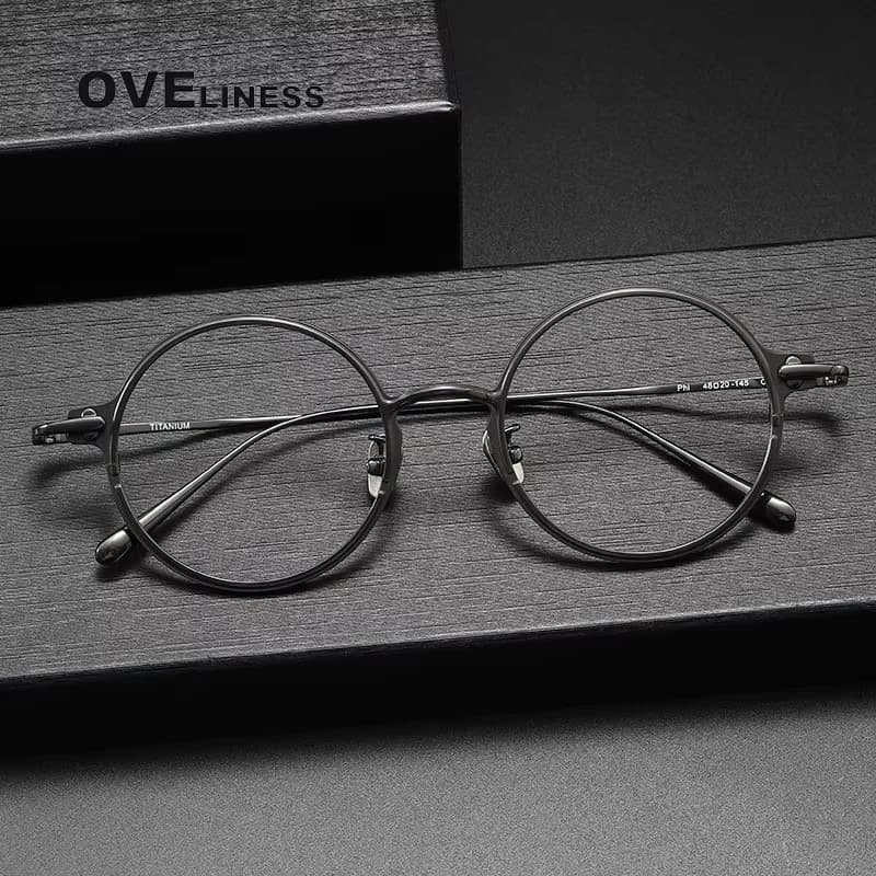 Monture de lunettes rétro en titane pur pour hommes et femmes, Vintage, ronde, Design de marque, mon