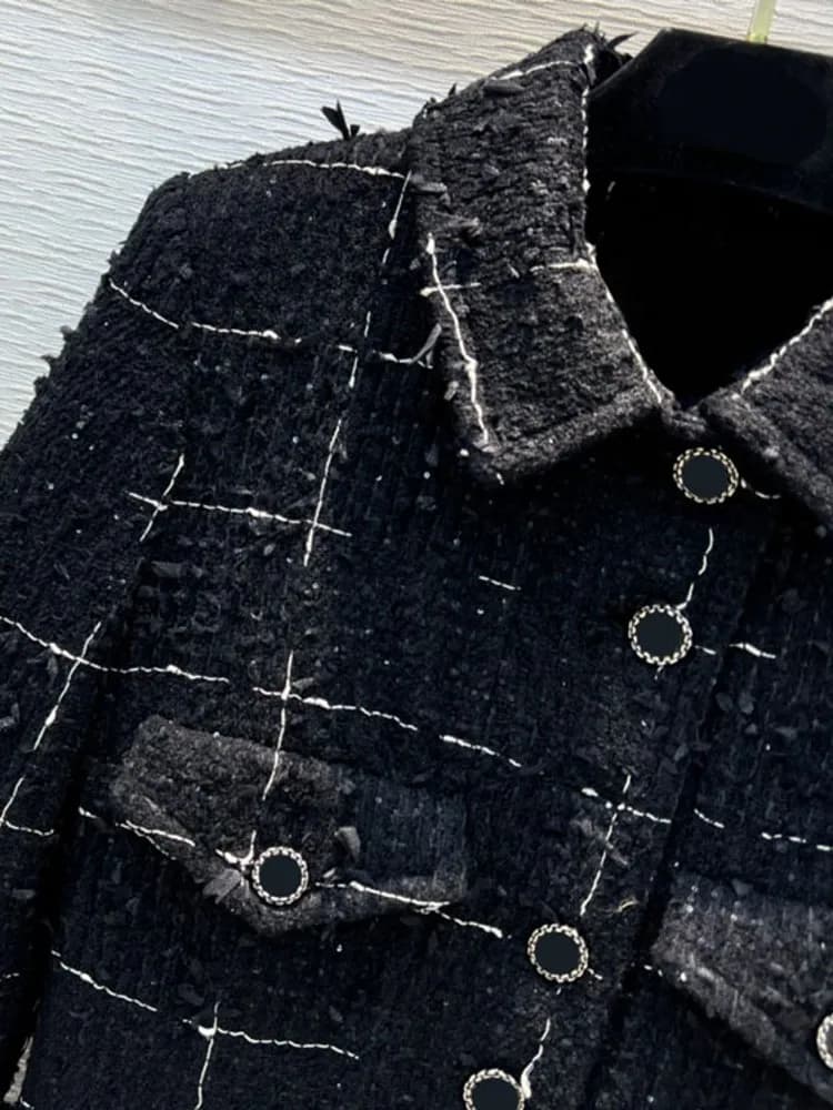 Veste en tweed à carreaux pour femmes, glands, mi-boutonnage simple, avocat, fête, vêtements d'extér