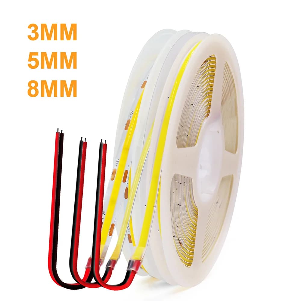 Bande lumineuse LED COB PCB 3mm 5mm, 5V 12V 24V 320LED 8mm CRI90, bande LED Flexible Super brillante