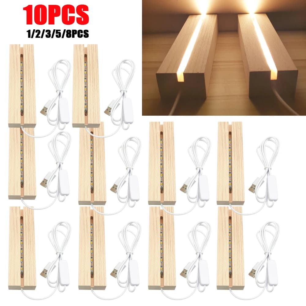 Présentoir lumineux LED en bois cristal, support de base 4.2, plaque lumineuse en acrylique, USB, lu