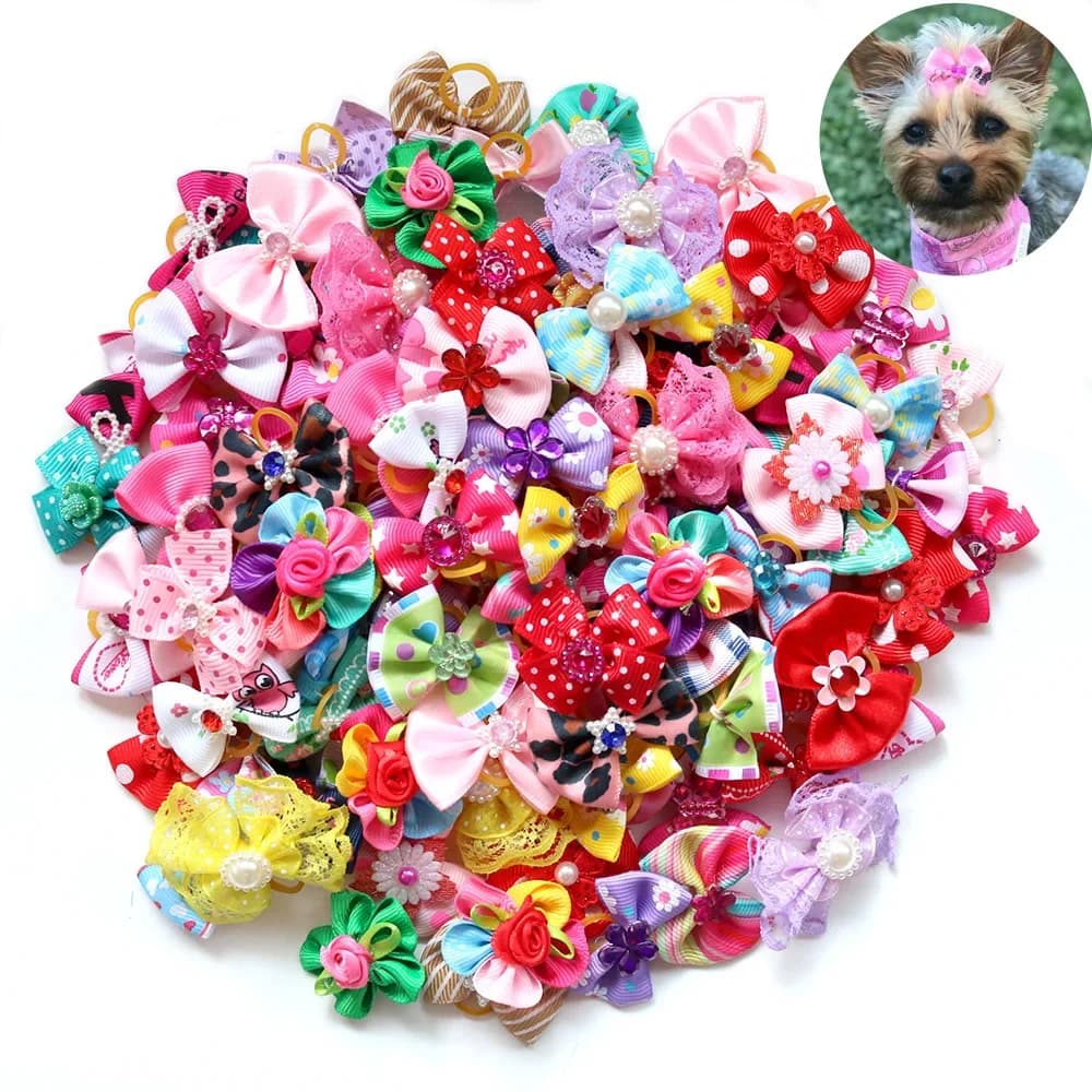 100X jolis nœuds de poils de chien faits à la main pour chiots petits chiens nœuds de toilettage acc