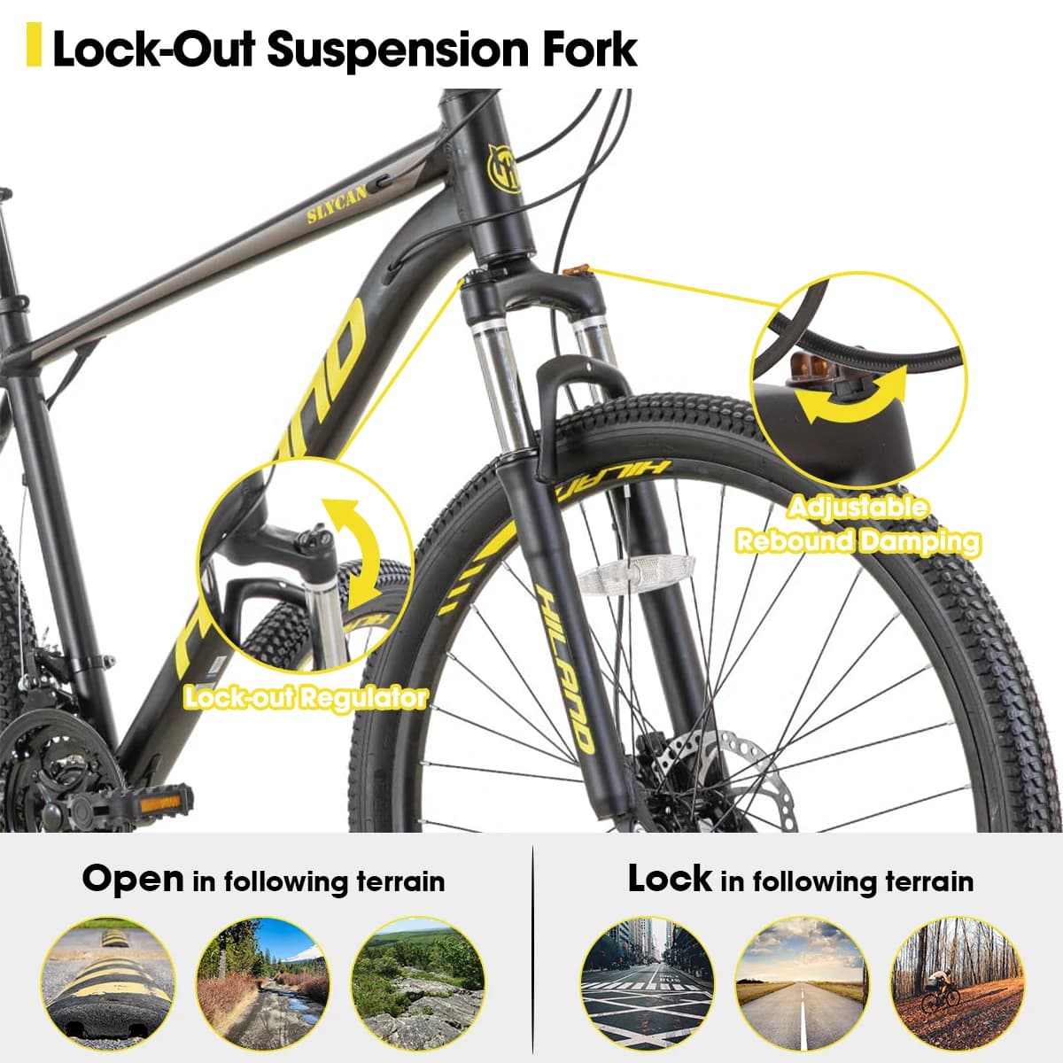 Hiland-Vélo de montagne à 21 vitesses en aluminium, freins à disque hydrauliques, fourche à suspensi