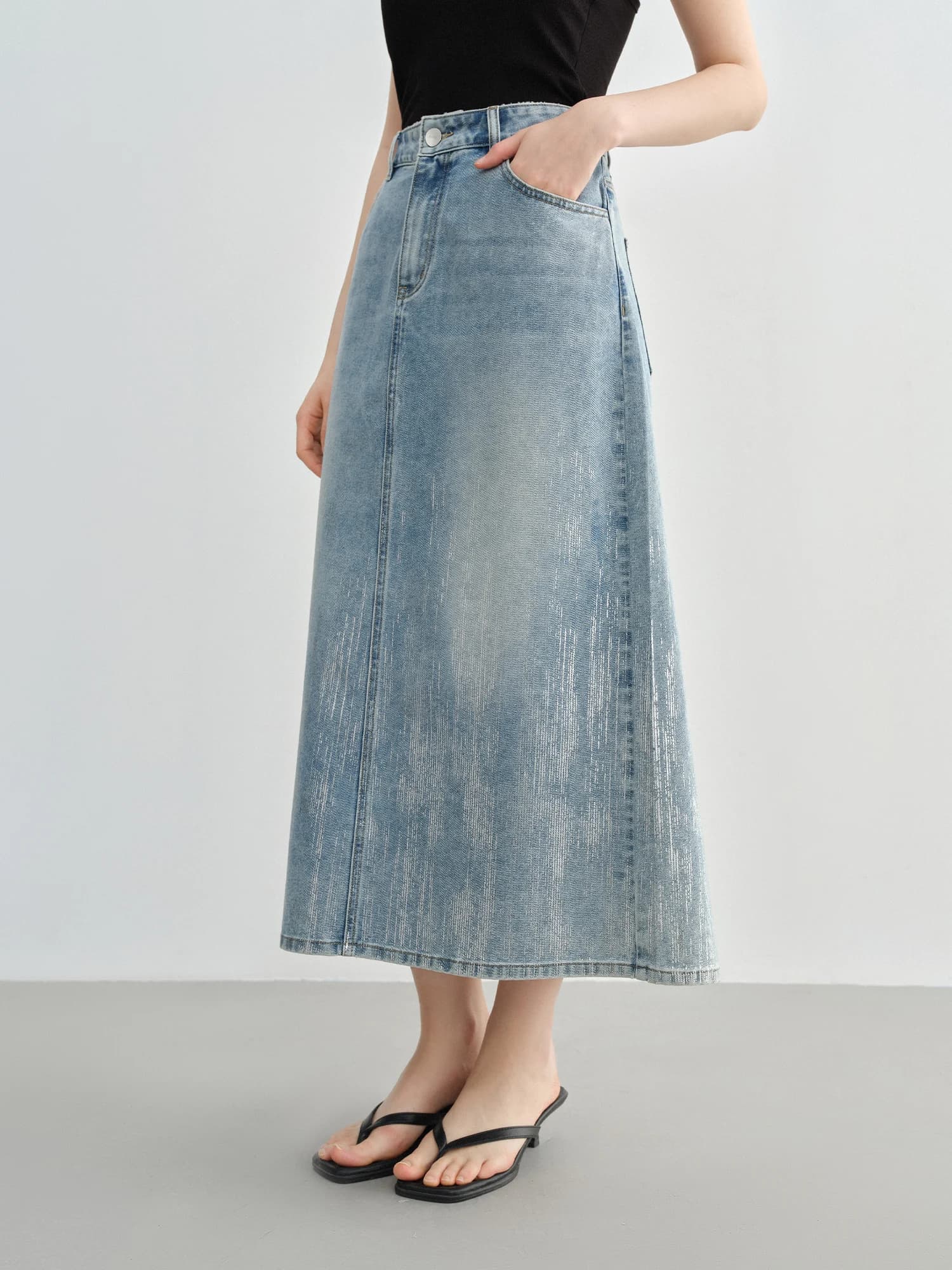 DUSHU taille incluse femmes mode argent pressé jupe en jean pour l'été 2025 taille haute minceur mi 