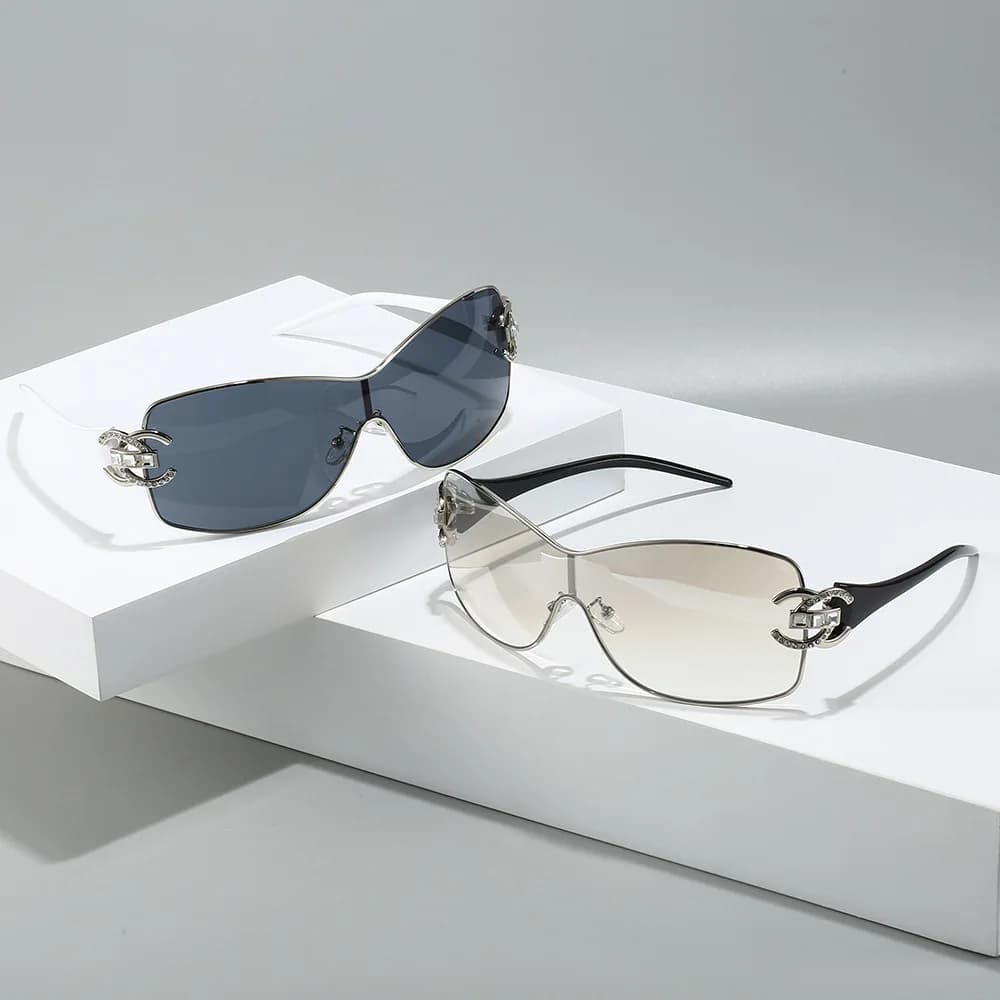 Lunettes de soleil de luxe surdimensionnées en diamant, une pièce, Punk, Vintage, pour femmes et hom