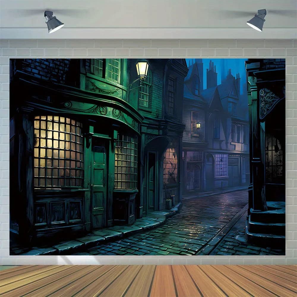 Fond de photographie d'architecture de ville magique, nuit d'Halloween, bannière de décoration de ma