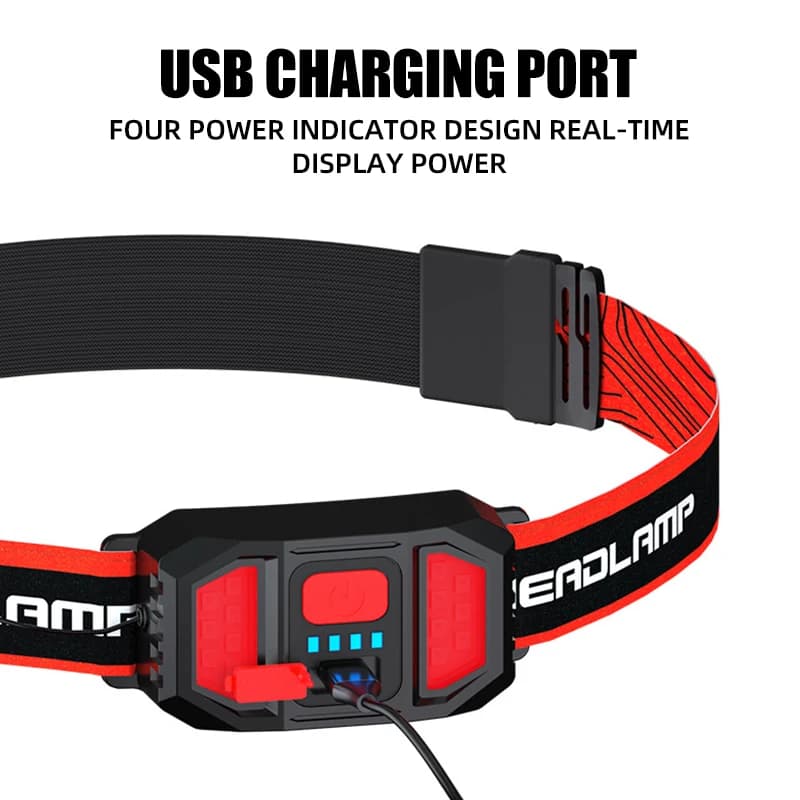 Lampe frontale de sauna à LED, aste par USB, feu arrière rouge, camping en plein air, lampe de cours