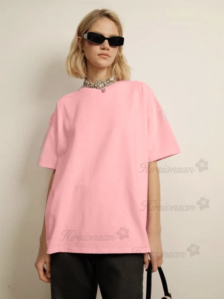 Hirsionsan – t-shirt col rond femme, 100% coton, surdimensionné, résistant, décontracté, basique, am