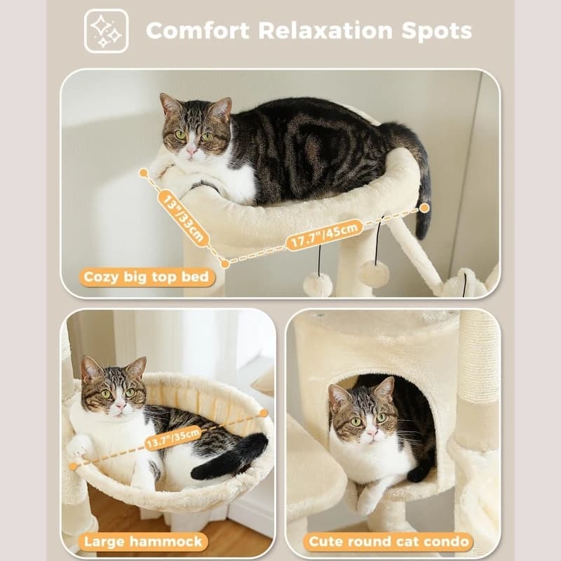 Arbre à chat à plusieurs niveaux pour chats d'intérieur, tour à chat avec griffoir recouvert de sisa