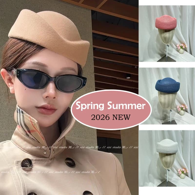 2026 Béret d'été pour femme, style peintre, chapeau pillbox rétro japonais en paille, chapeau pillbo
