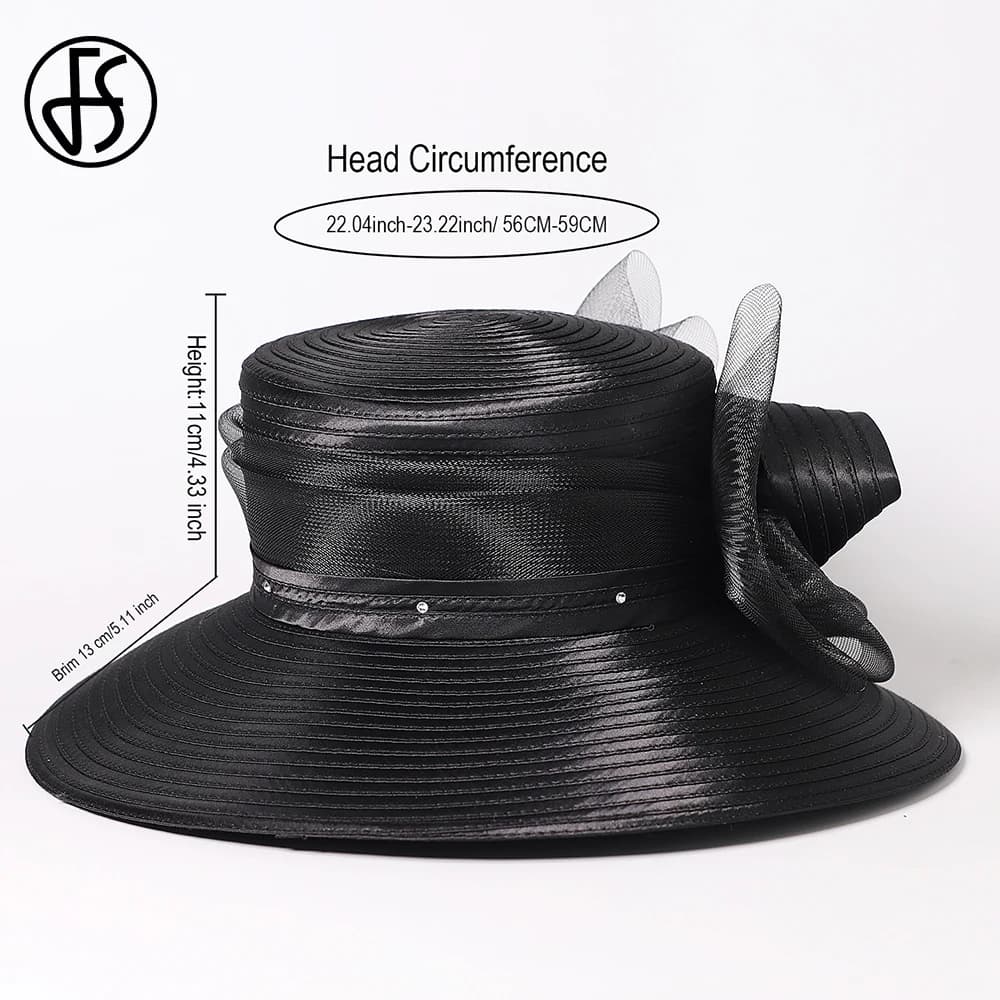 Chapeau de cérémonie pour femme - Chapeau melon à large bord avec nœud, visière plate formelle pour 