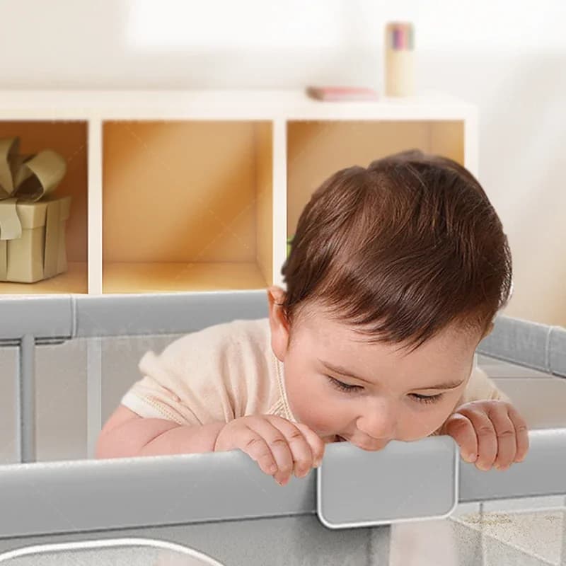 IMBABY Parc pour bébé Corralito gris clair pour aire de jeux pour bébé avec anneau de traction Barri