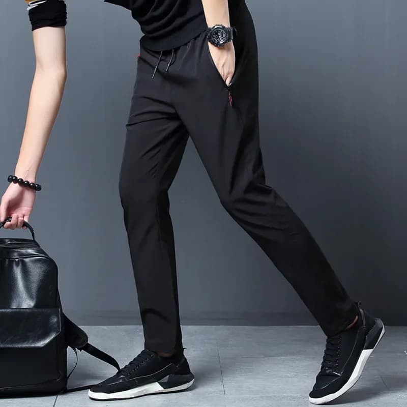 Pantalon décontracté homme Stretch coupe ajustée taille élastique survêtement coréen classique bleu 