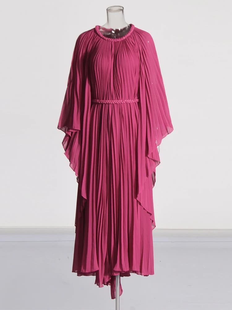 TWOTWurea YLE-Robes plissées solides pour femmes, col rond, manches chauve-souris, taille haute, min