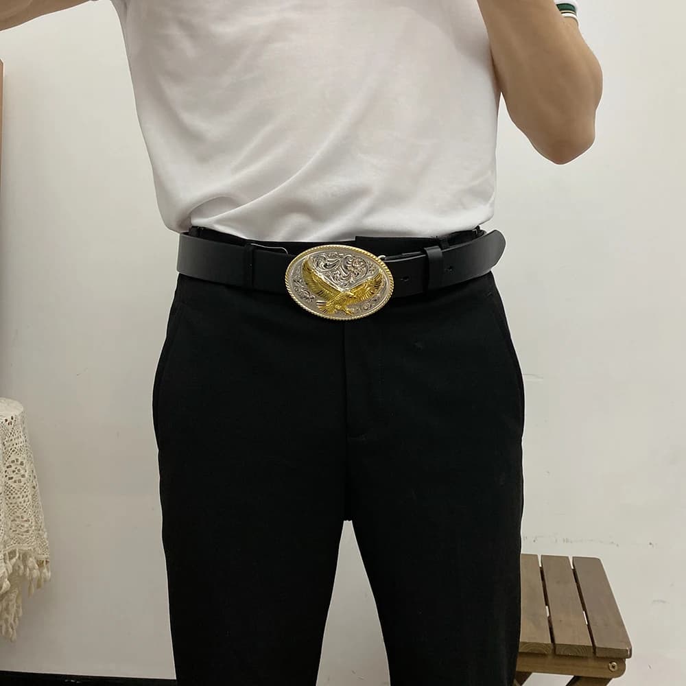 Ceinture en cuir véritable avec boucle d'aigle dorée, pantalon de Cowboy à la mode, loisirs décorati