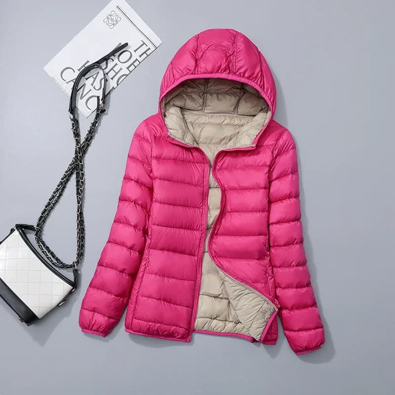 Doudoune Courte à Capuche Double Face pour Femme, Manteau Ultra observateur et Pliable, Grande Taill