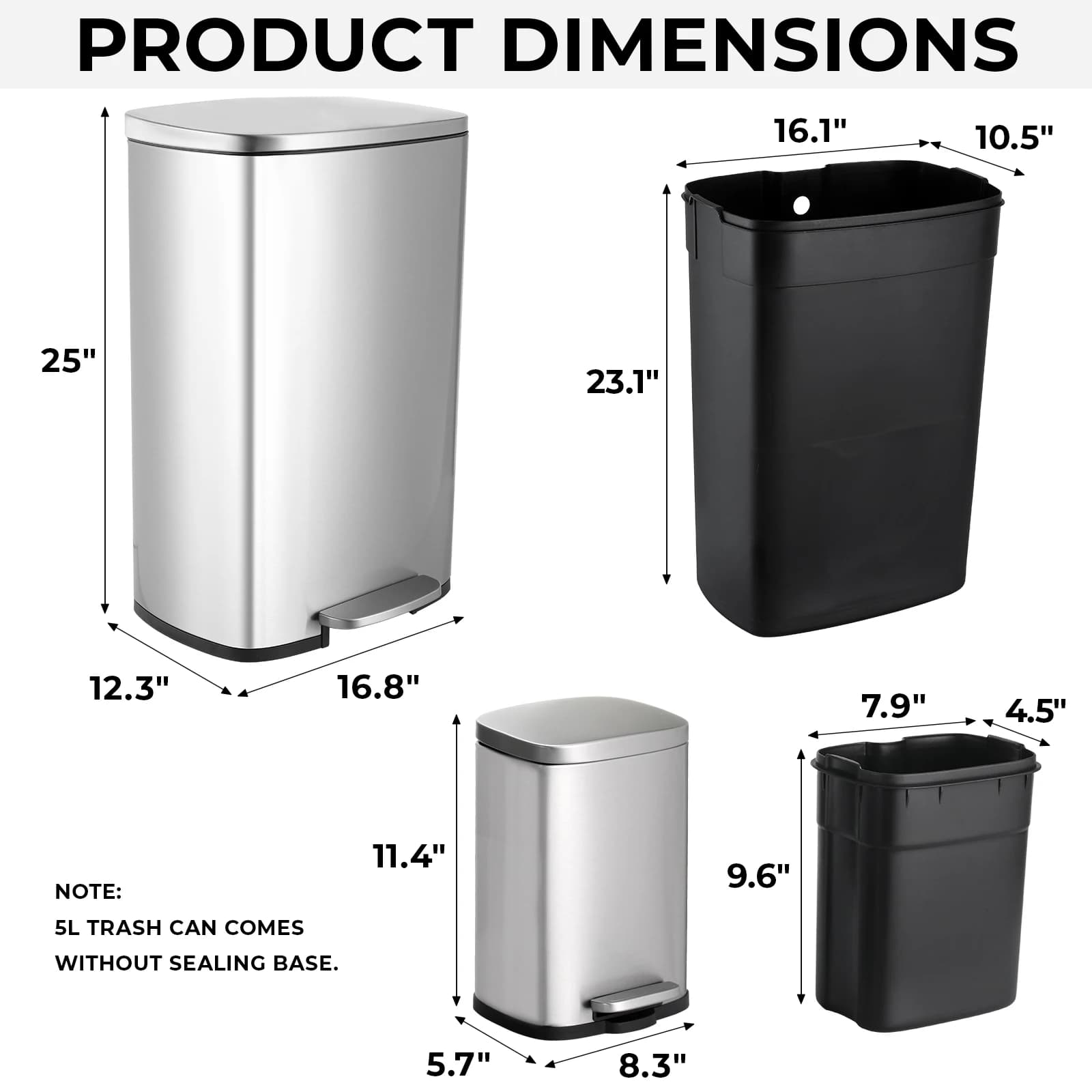 AOOU-Poubelle en acier inoxydable pour cuisine et maison, poubelle à fermeture douce, 13.2 + 1.3 gal
