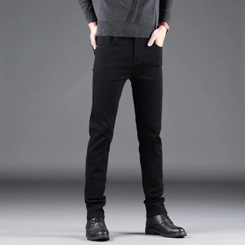 Jean Slim noir pur pour hommes, pantalon droit élastique, mode Business, loisirs, Vintage coréen, De