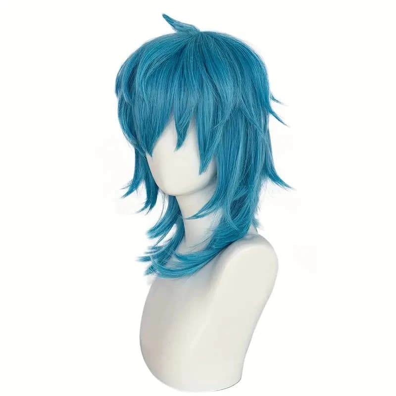 Coiffure cosplay Salic bleue droite mi-longue artificielle avec frange - résistante à la chaleur, sy