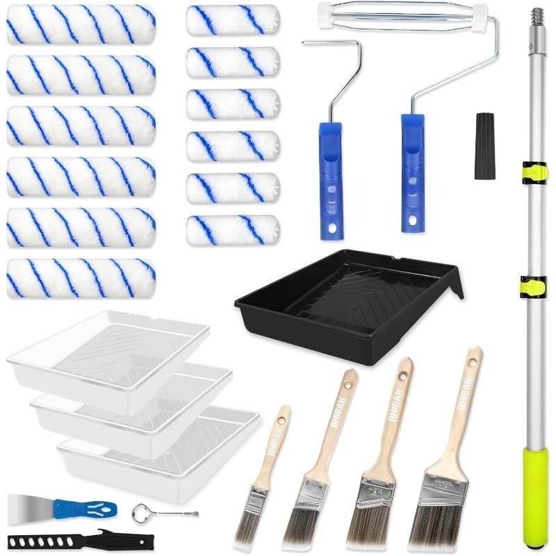 Kit avec rallonge, ensemble de 27 pièces, poteau de 2 à 4 pieds, rouleaux de peinture de 4 "9", ense