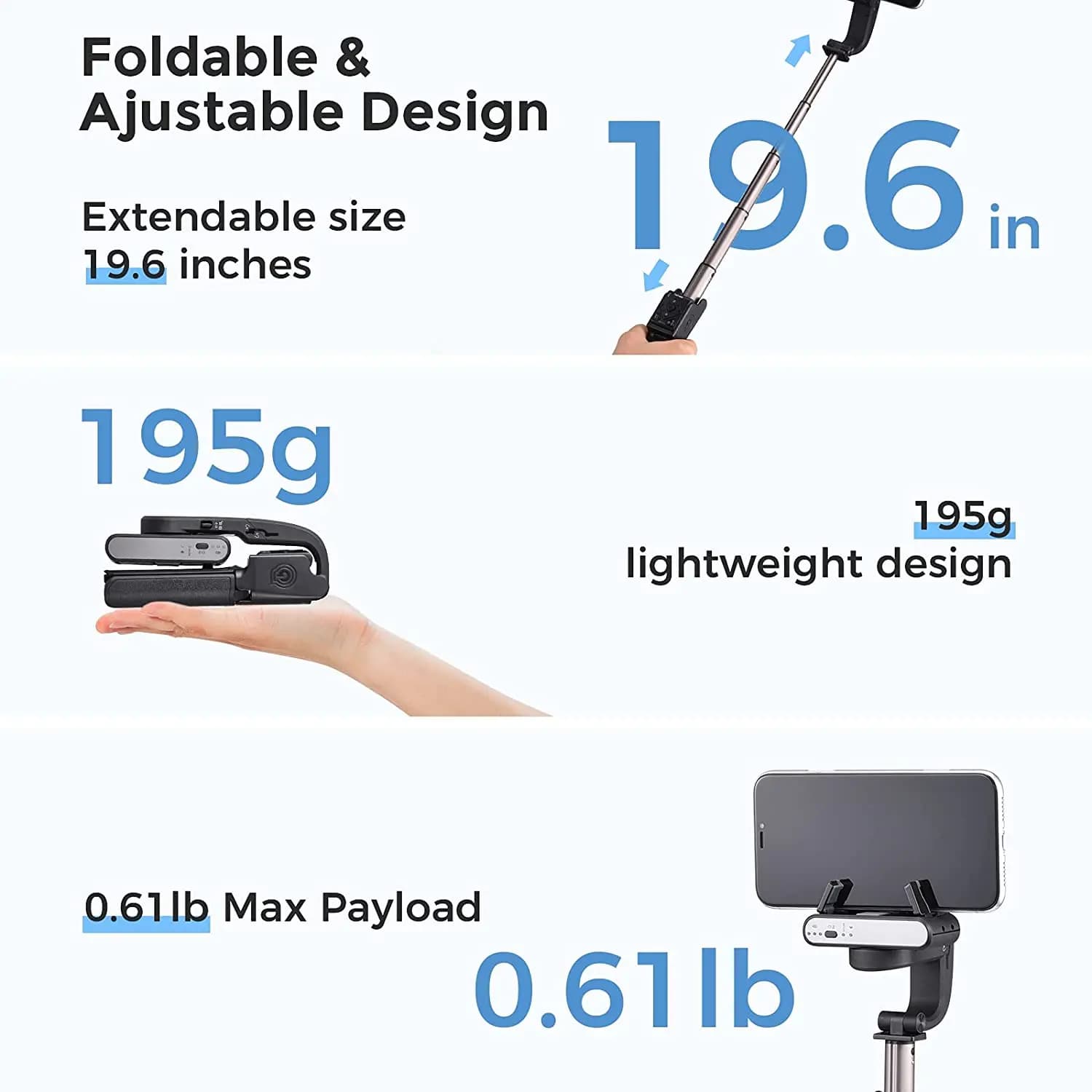 Hohem – iSteady Q stabilisateur de cardan portable, perche à Selfie, trépied réglable avec télécomma