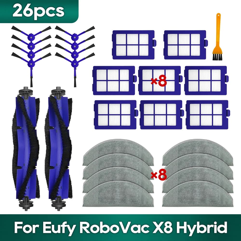 Compatible avec le kit de pièces de rechange et accessoires pour l'Eufy RoboVac X8 Hybrid, brosse la