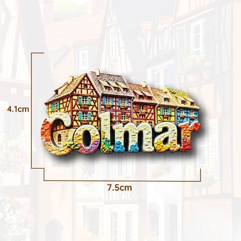 Aimant de réfrigérateur Colmar France - Maisons anciennes pittoresques en 3D, souvenir unique de l'A
