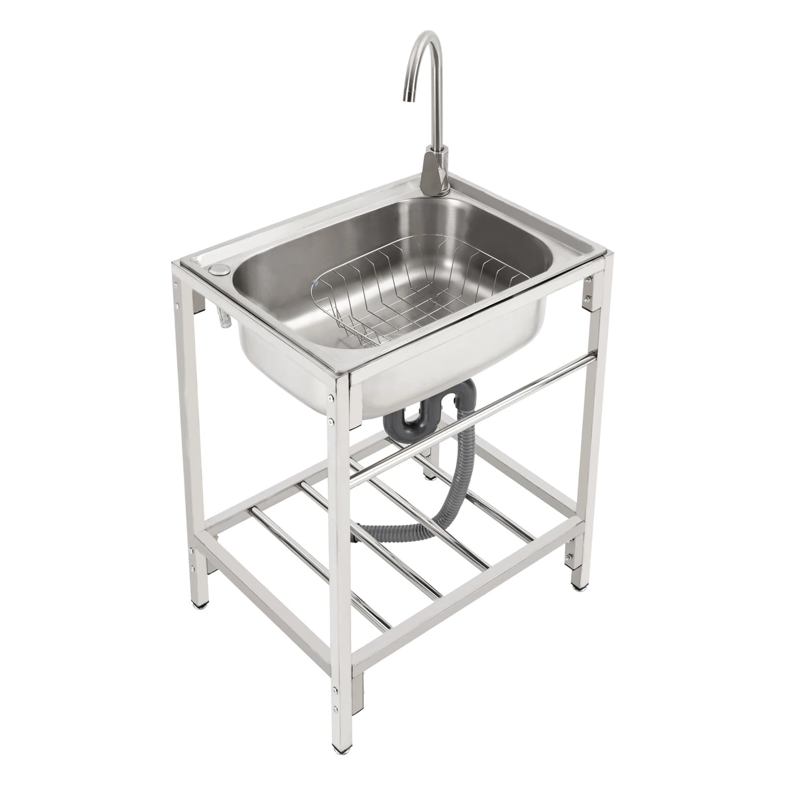 Lavabo à main en acier inoxydable à cuve unique, commercial, autoportant
