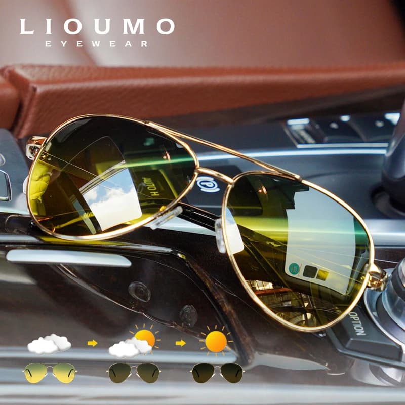 Top marque pilote lunettes de soleil photochromiques hommes polarisées jour nuit conduite lunettes f