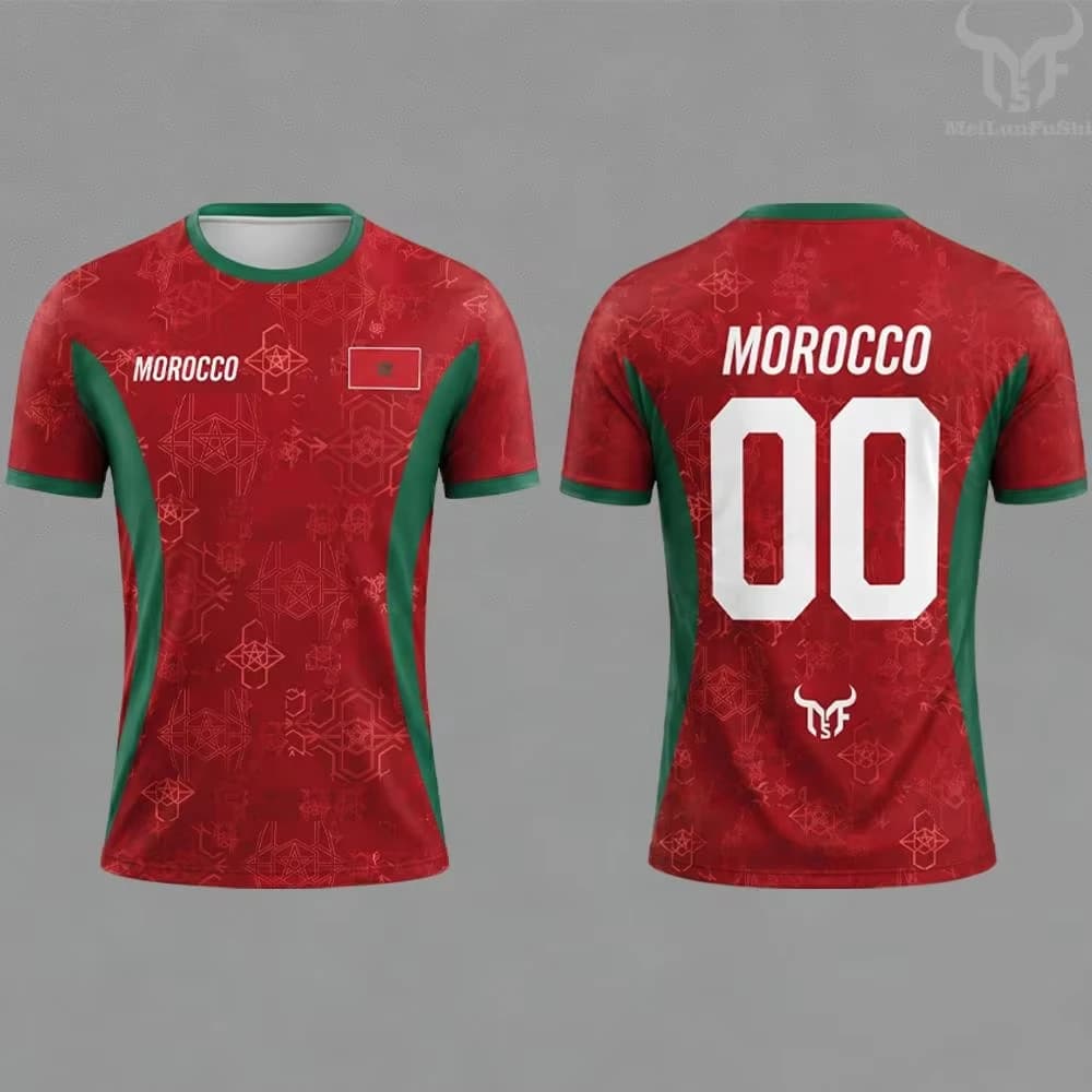 Maillot imprimé drapeau du Maroc 2026, imprimé 3D, respirant, séchage rapide, style familial pour en