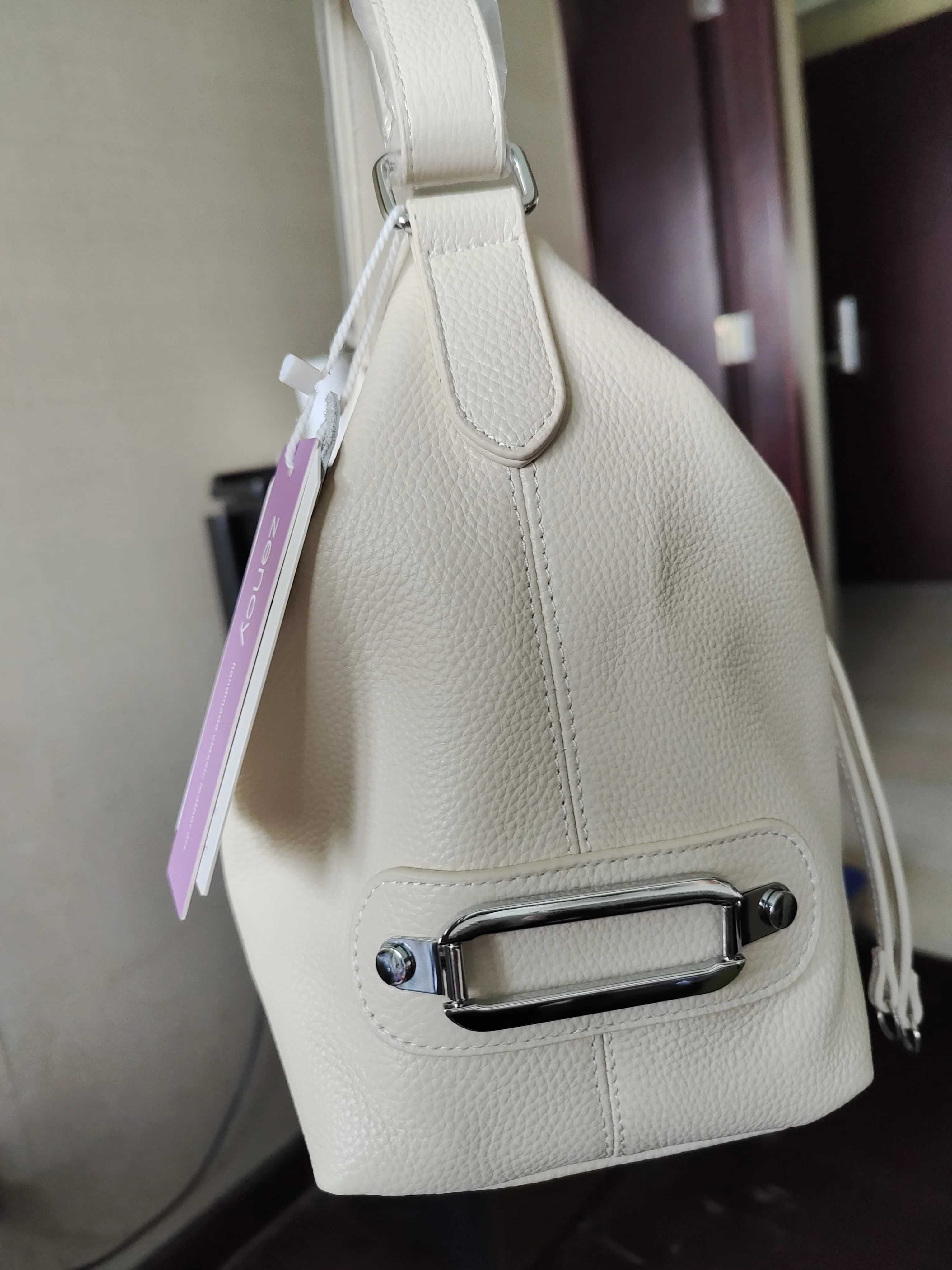 Zency – sac à bandoulière en cuir véritable pour femmes, sac élégant de grande capacité, couleur bei