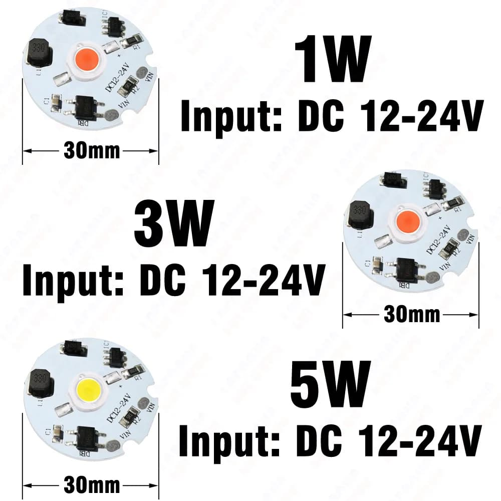 1W 3W 5W LED sans conducteur Puce COB Blanc Rouge Bleu Vert Jaune Violet Spectre complet 3-6V 8-12V 