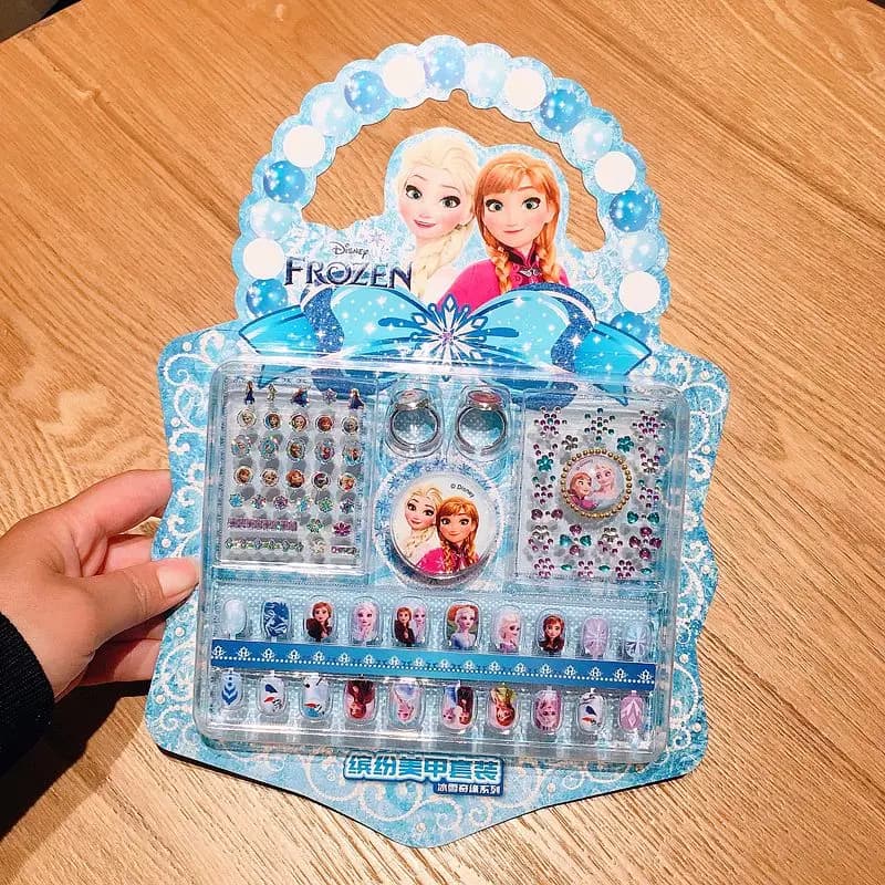 Ensemble d'autocollants pour ongles Disney pour enfants, déguisement de princesse Elsa, mignons Kawa