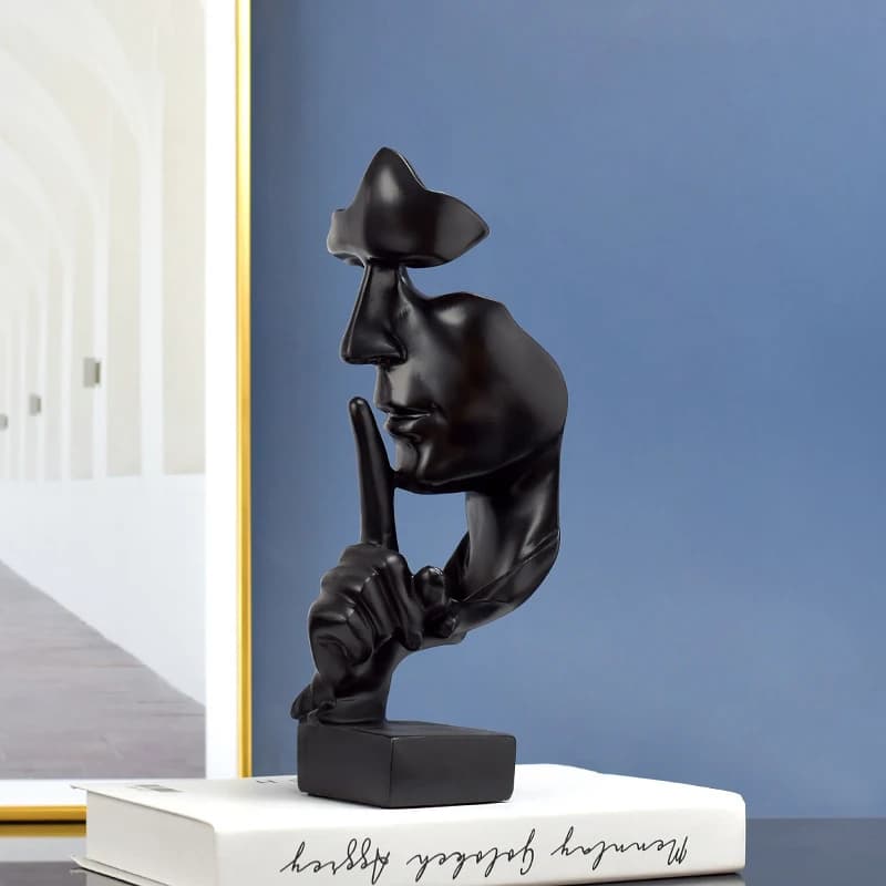 Statue de penseur, Sculpture du Silence est en or, Figurines en résine rétro, décoration de maison p