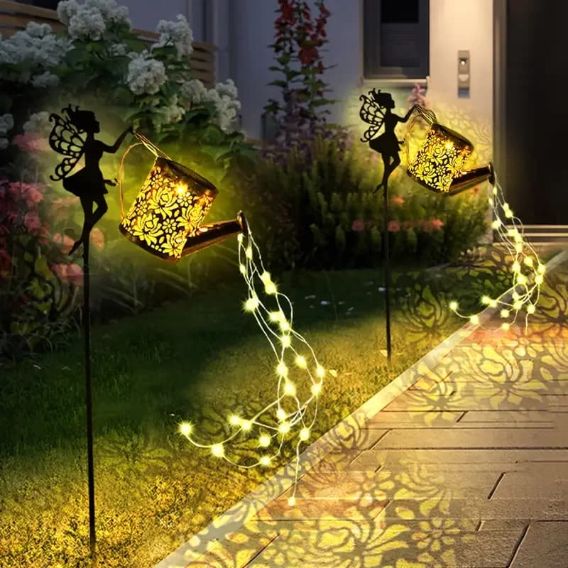 Arrosoir féerique solaire en métal Vintage, décoration de jardin, bouilloire suspendue solaire d'ext