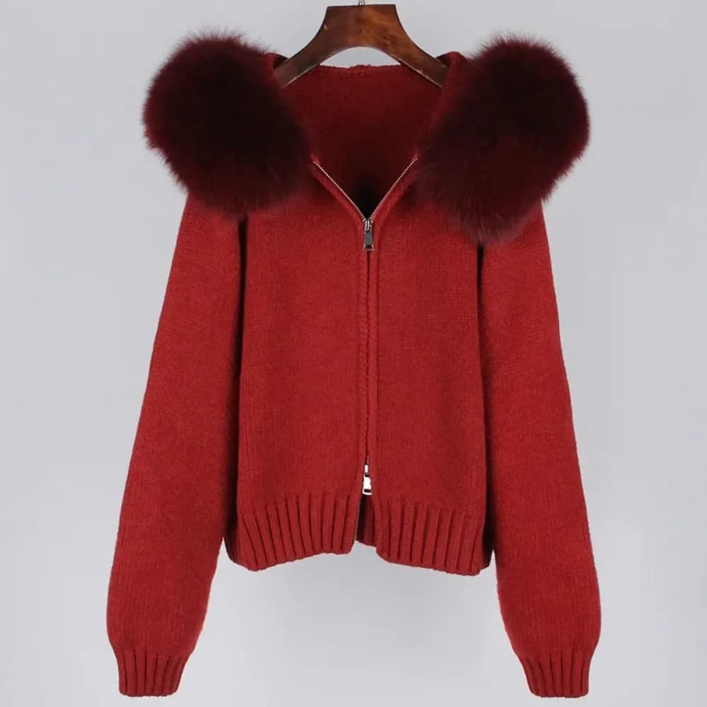 Veste courte tricotée avec manteau en fourrure naturelle pour femme, manteau décontracté à capuche, 