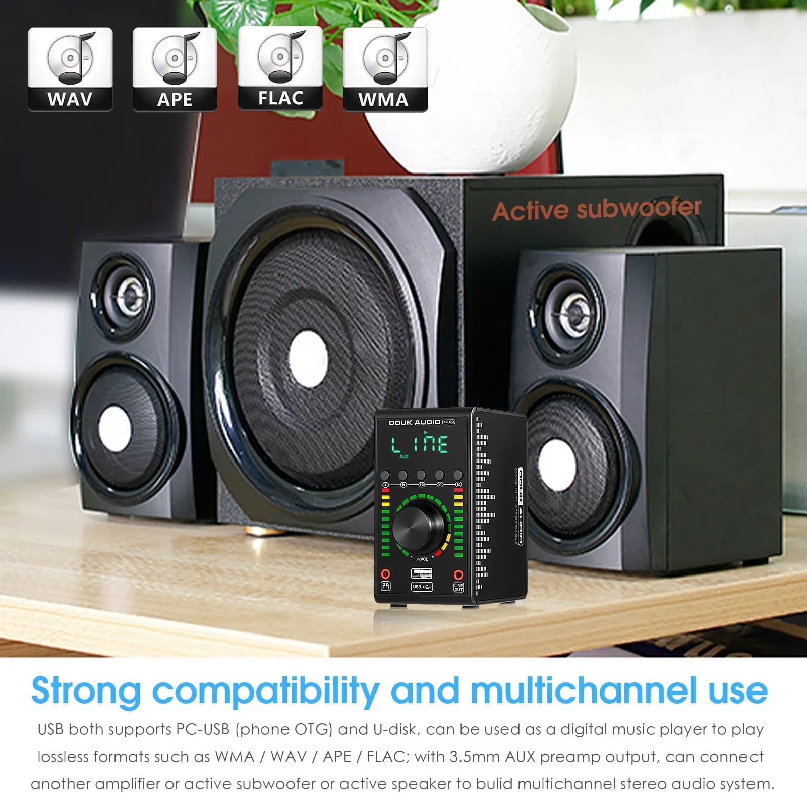 Douk Audio Mini amplificateur numérique COAX/OPT intégré Bluetooth 5.0 ampères maison/voiture/ampli 