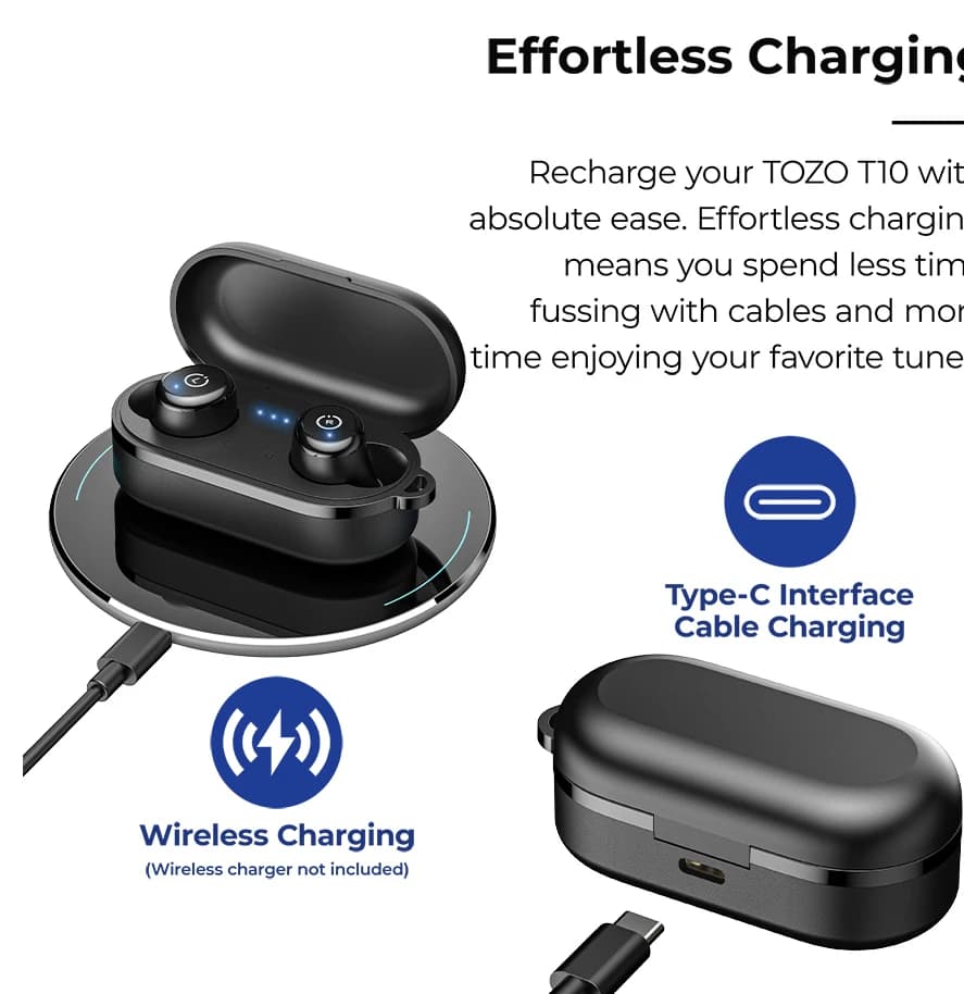 TOZO-Écouteurs sans fil bluetooth 5.3, oreillettes étanches IPX8, appels améliorés AI avec basses pr