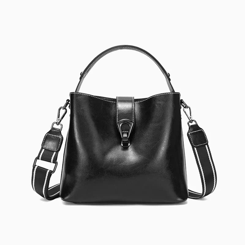 Sac seau en cuir véritable ciré d'huile pour femmes, sac à main décontracté et Simple, grande capaci