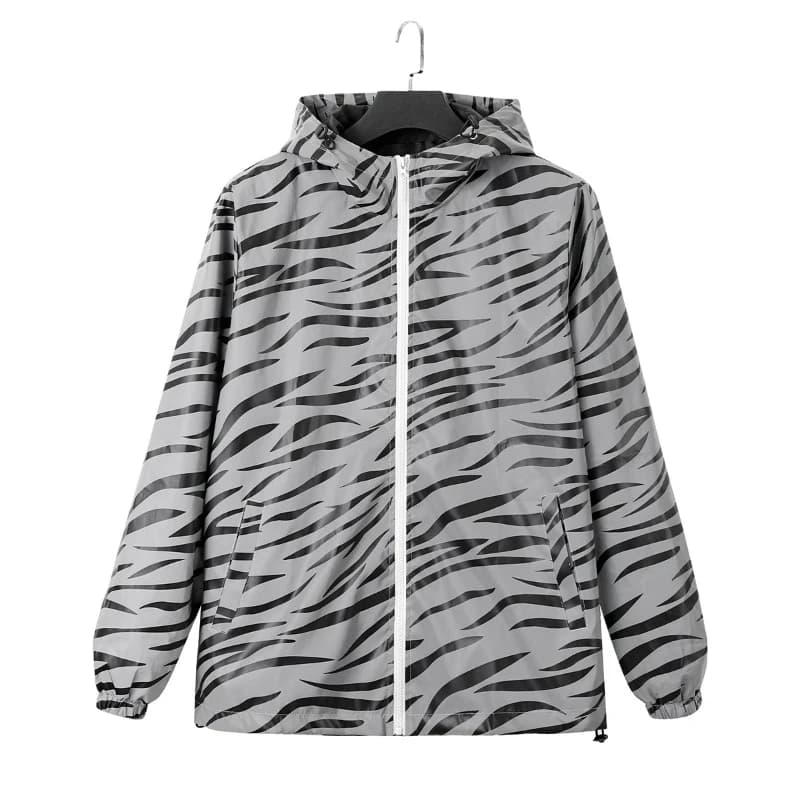 Vestes réfléchissantes imprimées zèbre pour hommes, Hip Hop, à capuche, mode, coupe-vent, lumineux, 