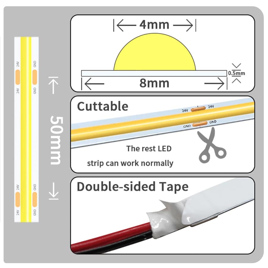 Bande lumineuse LED COB 12V 24V 10M 5M 3M 2M 1M 320LED s/M, bande LED Flexible haute densité 3000K 4