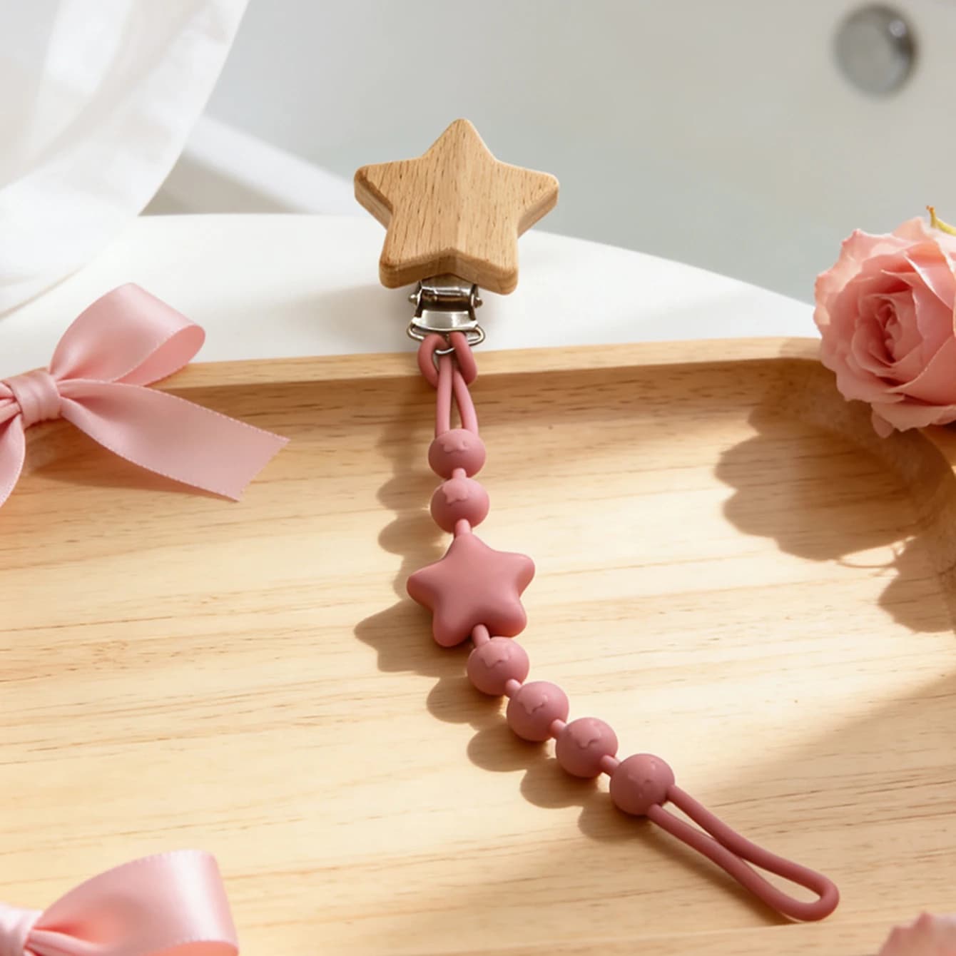 Chaîne de confort intégrée style étoile à cinq branches, chaîne anti-chute en silicone pour sucette,
