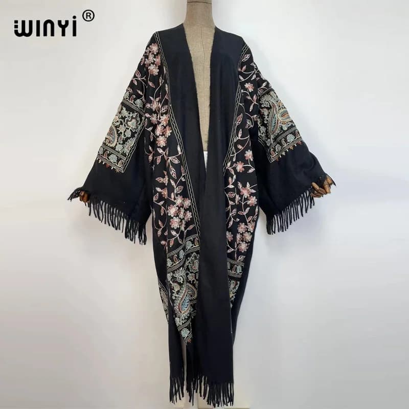WINYI-Pashmina Long Brodé avec Pompon pour Femme, Manteau à Revers, Pardessus Optique Chaud, Taille 