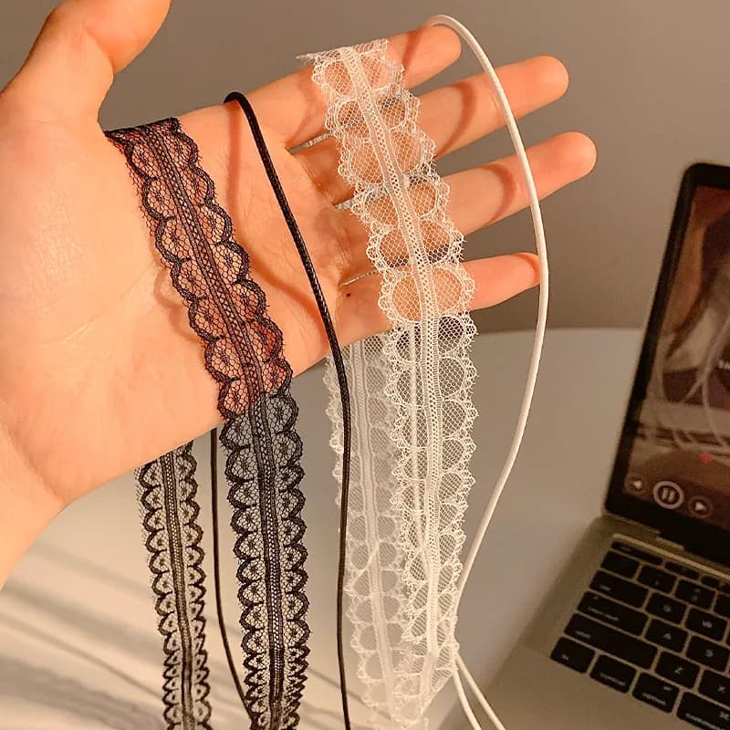 Mode coréenne douce dentelle écharpe nœud papillon cravates femmes été mince maille fleur longue pet