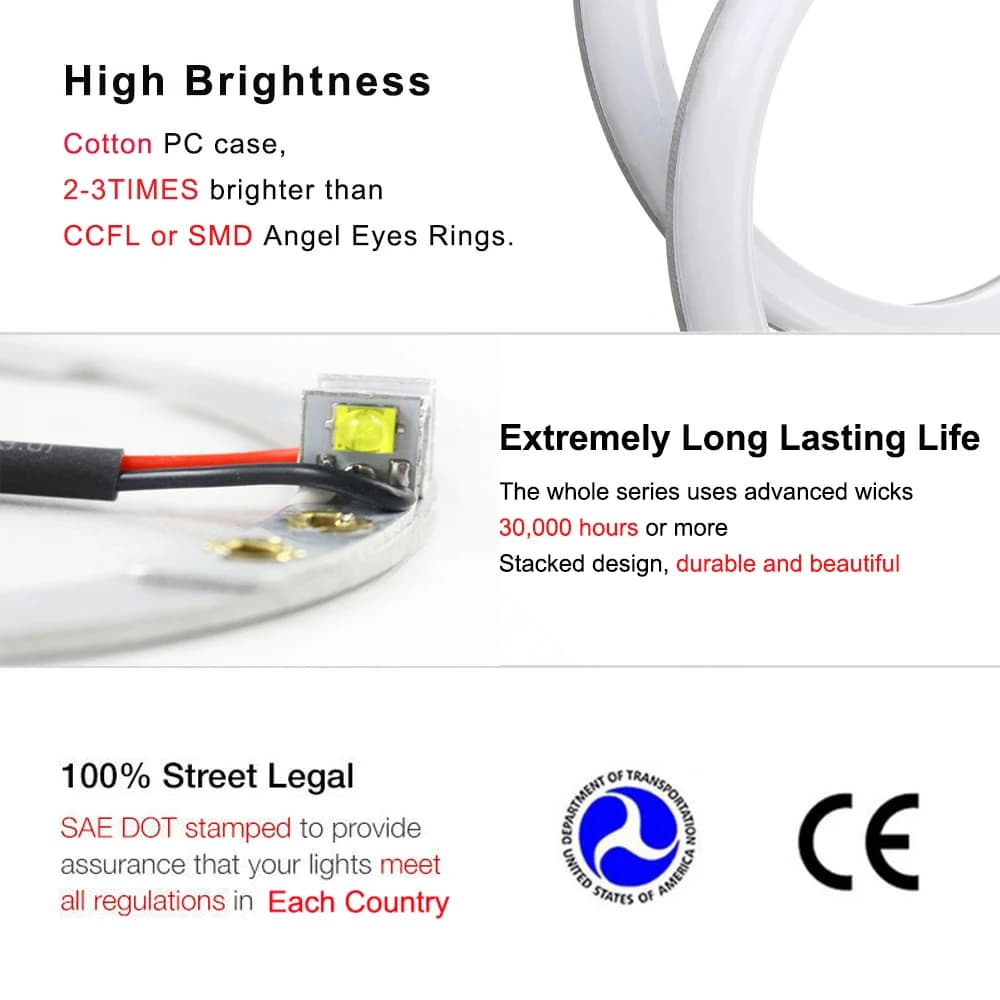 Lampes en forme d'yeux d'ange pour BMW, 2 x(131MM + 106MM) LED double couleur, anneaux en coton, SMD