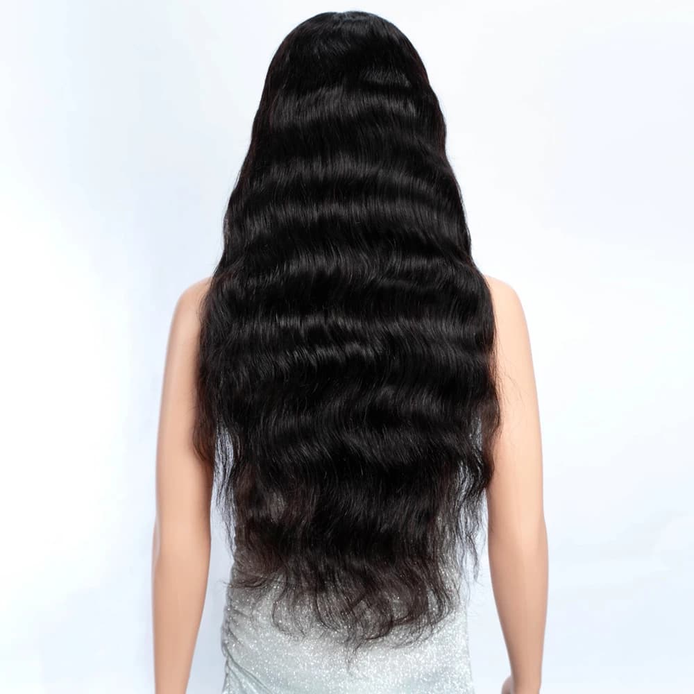 Lekker noir Long ondulé 13x1 T partie dentelle avant 100% perruques de cheveux humains pour les femm