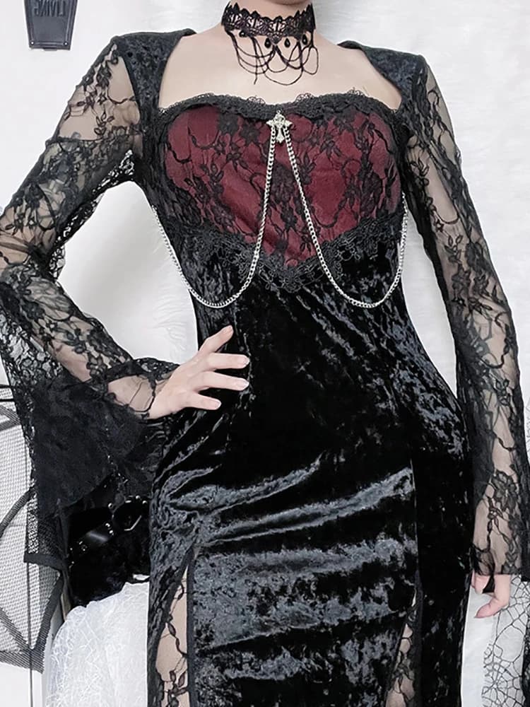 Goth foncé élégant centre commercial gothique femmes robes de soirée Grunge esthétique e-girl velour
