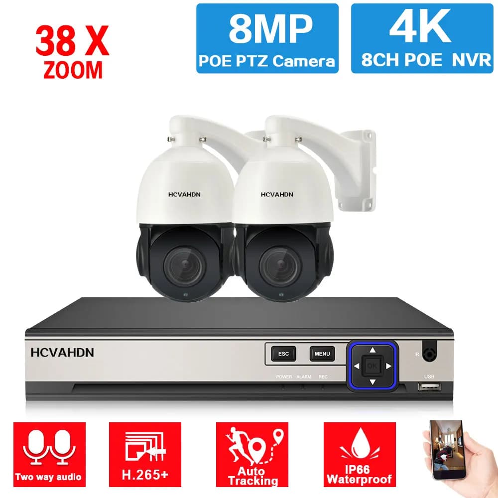 Kit de système de sécurité de caméra de vidéosurveillance POE, suivi automatique, n'aime 30X, audio 