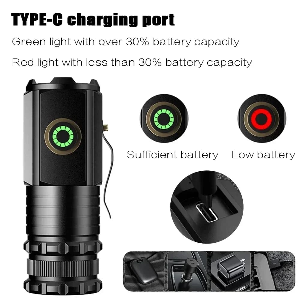 MIni lampe de poche LED puissante 2000LM 3LED lumière Ultra forte 18350 batterie intégrée USB Rechar