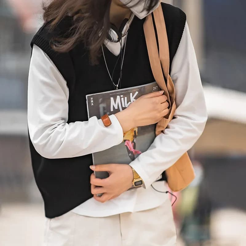 Maden – gilet tricoté sans manches pour femmes, décontracté, col en v, Vintage, noir, pull à lacets,